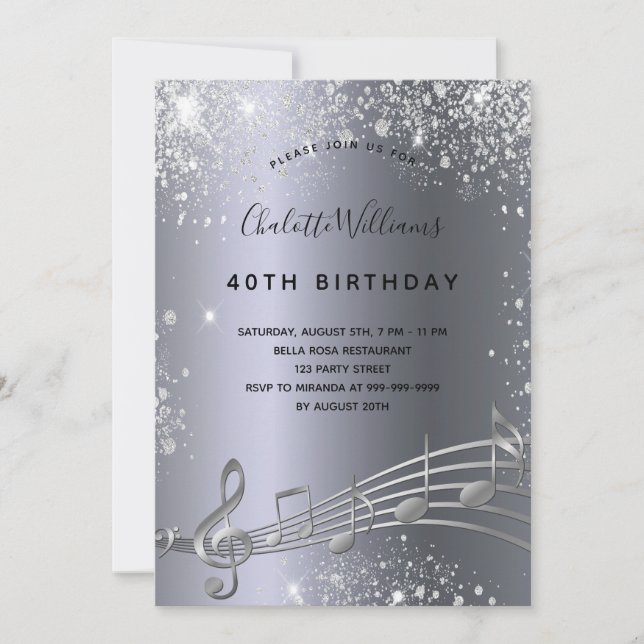 Invitation Anniversaire argent musique notes métal parties sc (Devant)