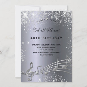 Invitation Anniversaire argent musique notes métal parties sc