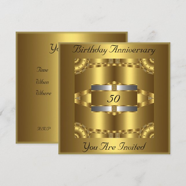 Invitation anniversaire Argent Or (Devant / Derrière)