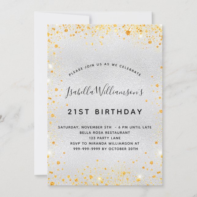 Invitation Anniversaire argent or parties scintillant poussiè (Devant)