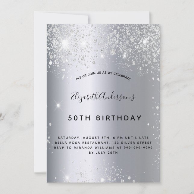 Invitation Anniversaire argent parties scintillant poussière  (Devant)