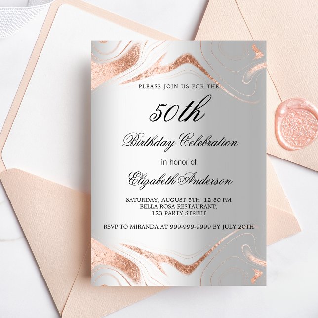 Invitation Anniversaire argent rose or marbre luxe (Créateur téléchargé)