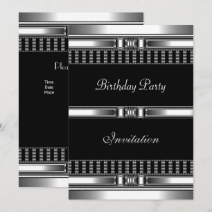 Invitation Anniversaire Argent sur Chrome Noir