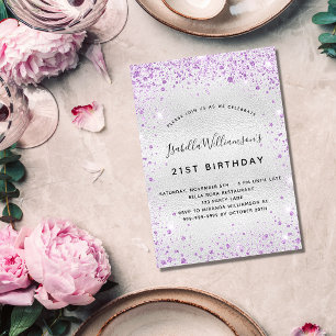 Invitation Anniversaire argent violet parties scintillant lux