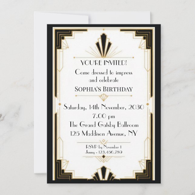 Invitation Anniversaire Art Déco (Devant)