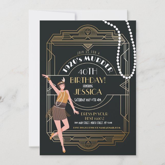 Invitation Anniversaire Art déco des années 1920 Gatsby Party (Devant)