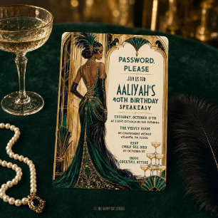 Invitation Anniversaire Art Déco Gatsby Roaring 20s Vert Émer