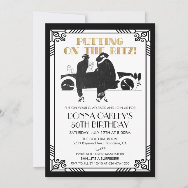 Invitation Anniversaire Art Déco Gatsby TOUT ÂGE (Devant)
