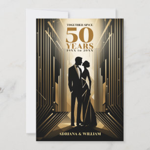 Invitation Anniversaire Art Déco Retro Black & Gold Mariage