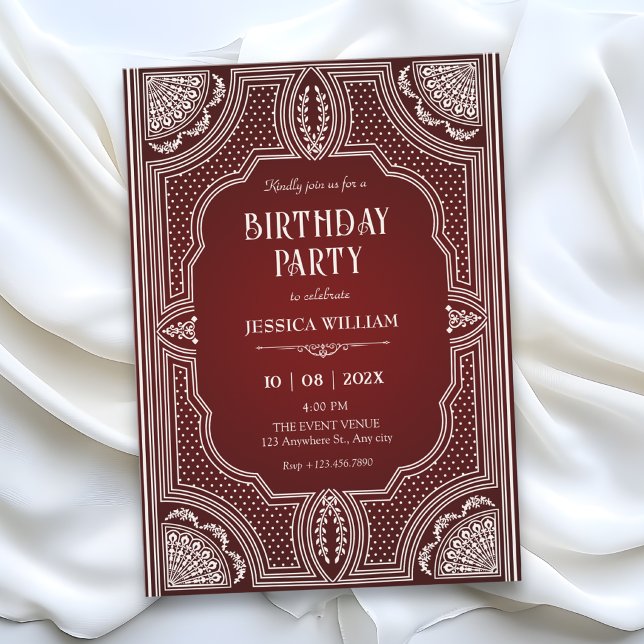 Invitation Anniversaire art déco vintage rouge (Créateur téléchargé)