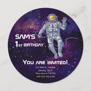 Invitation Anniversaire. Astronaut dans l'espace avec étoiles