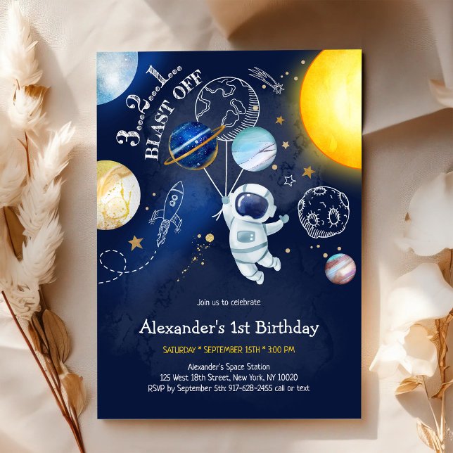 Invitation Anniversaire Astronaute Espace Extérieur Planète G (Créateur téléchargé)