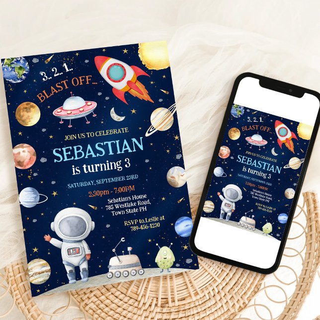 Invitation Anniversaire Astronaute Galaxie Fusée Espace (Créateur téléchargé)