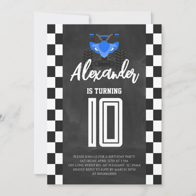 Invitation Anniversaire ATV Quad 4 roues Chalkboard (Devant)
