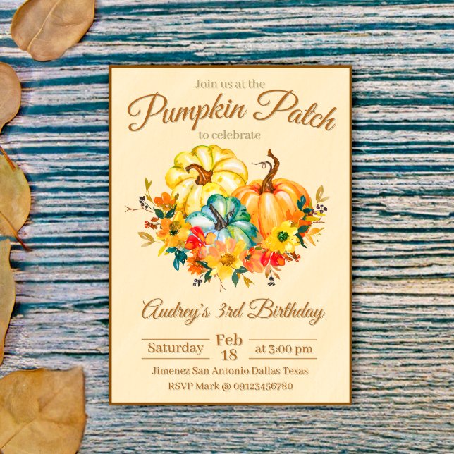 Invitation Anniversaire au jardin de citrouilles (Pumpkin Patch Birthday Invitation)