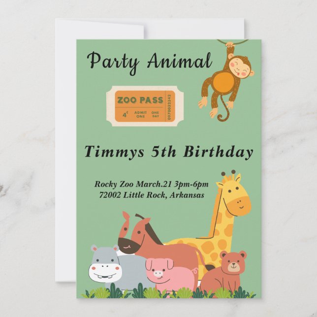 Invitation Anniversaire au zoo (Devant)