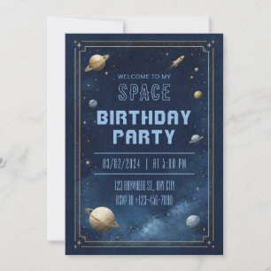 Invitation Anniversaire avec bordure de planète pointillée or