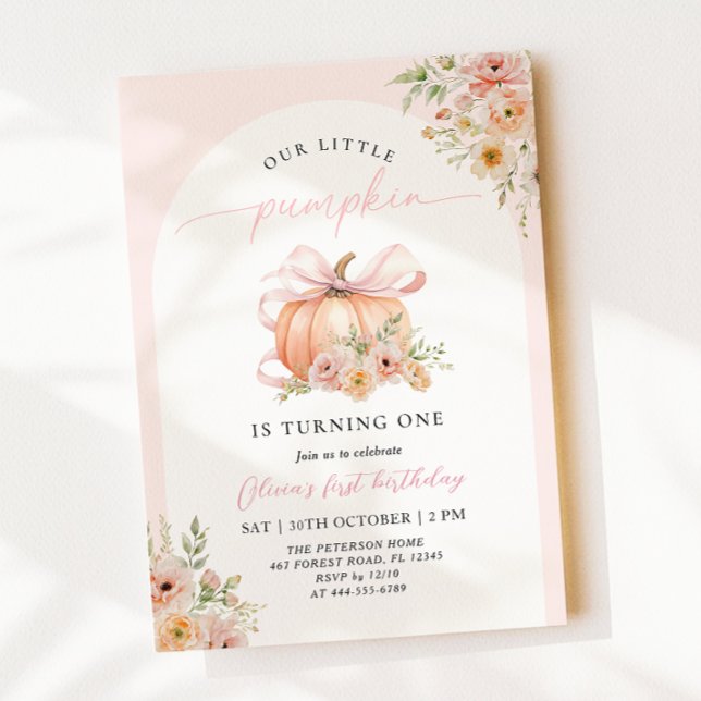 Invitation Anniversaire avec Citrouille à Ruban Rose (Créateur téléchargé)