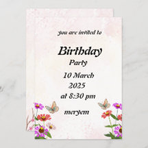 invitation anniversaire avec Floral aux papillons
