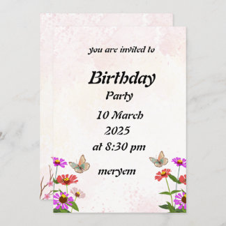 invitation anniversaire avec Floral aux papillons