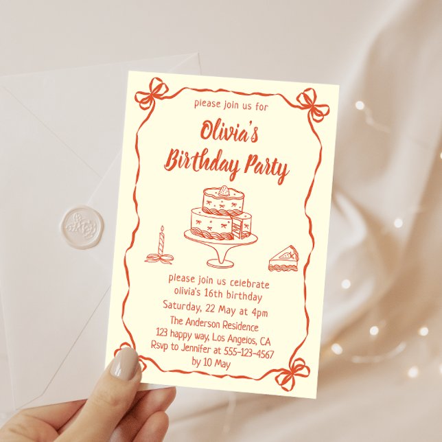 Invitation anniversaire avec gâteau dessiné à la m (Créateur téléchargé)