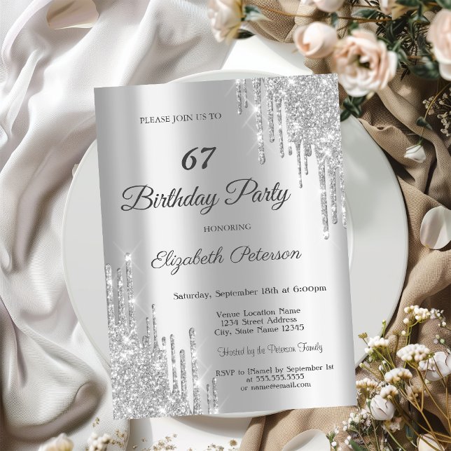 Invitation Anniversaire avec Gouttes de Paillettes Argentées  (Créateur téléchargé)