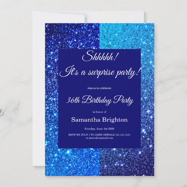 Invitation anniversaire avec paillettes bleues (Devant)
