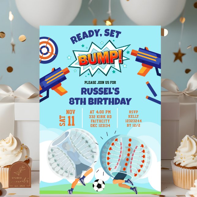 Invitation Anniversaire avec pistolet à fléchettes et footbal (Créateur téléchargé)