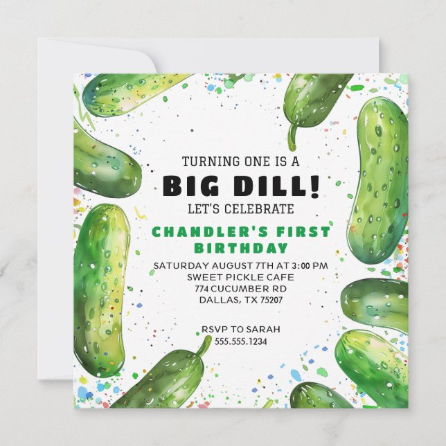 Invitation Anniversaire avec un jeu de mots sur les pickles à (Devant)