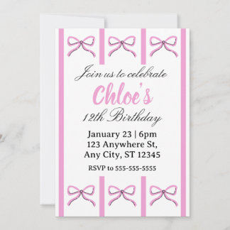 Invitation anniversaire avec un nœud rose modifiab