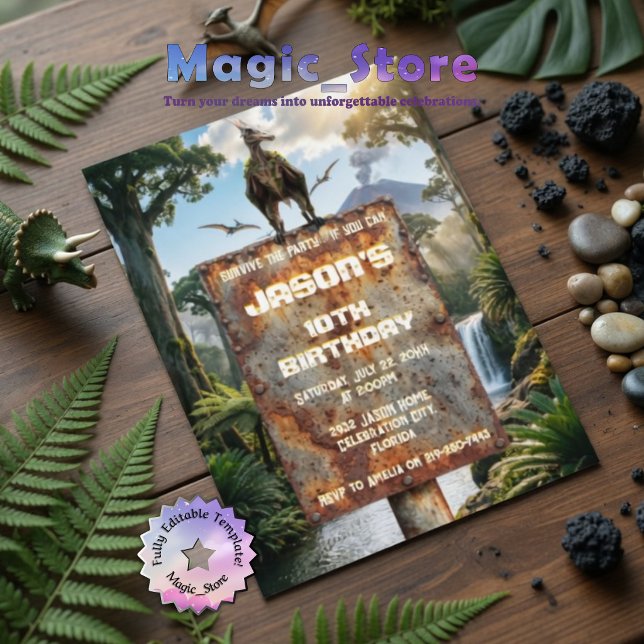 Invitation Anniversaire Aventure Préhistorique Jungle Ptéroda (Créateur téléchargé)
