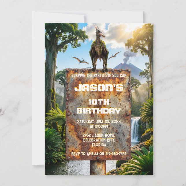 Invitation Anniversaire Aventure Préhistorique Jungle Ptéroda (Devant)