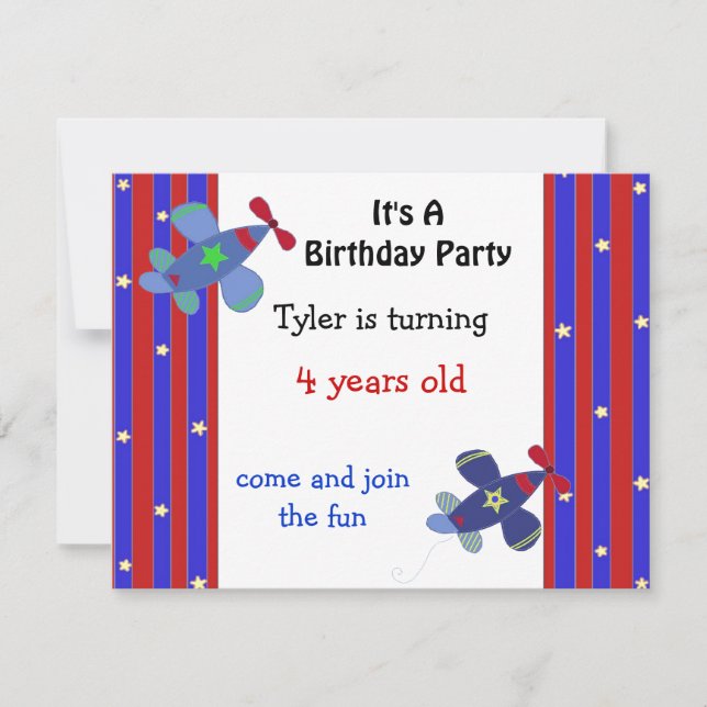 Invitation anniversaire avion mignon (Devant)