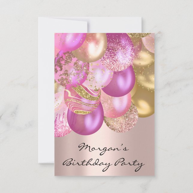 Invitation Anniversaire Baby shower or rose Ballons augmente (Dos)