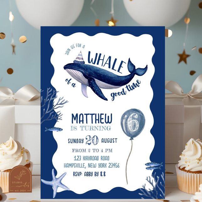 Invitation Anniversaire Baleine Fantaisie Bleue (Créateur téléchargé)