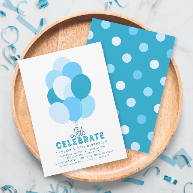 Invitation Anniversaire Ballons Bleus Tout Âge (Créateur téléchargé)