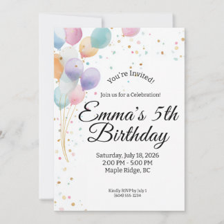 Invitation Anniversaire Ballons Pastel