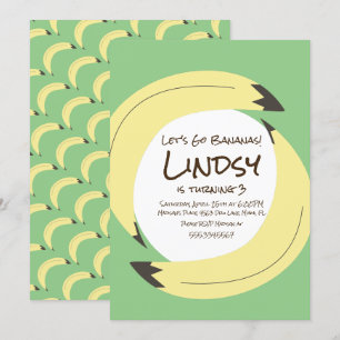 Invitation anniversaire banane verte jaune Fête d'