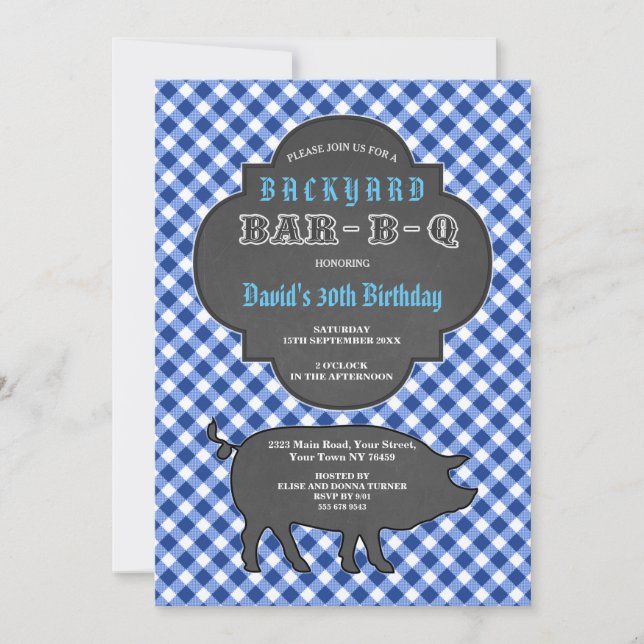Invitation Anniversaire BARBEQUE Chalk Blue En vichy Invitati (Devant)