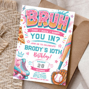 Invitation Anniversaire Baseball Drip Rose 13 Ans