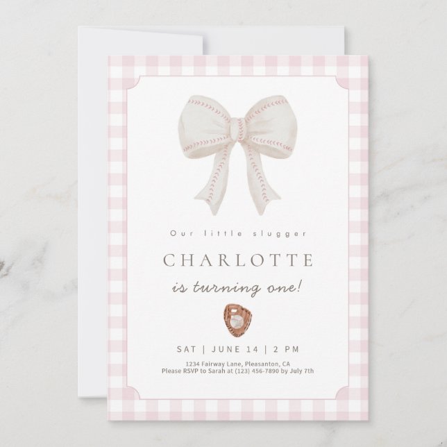 Invitation anniversaire Baseball Rose Prépa avec N (Devant)