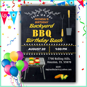 Invitation Anniversaire Bash Chalkboard Jardin Barbecue Invit
