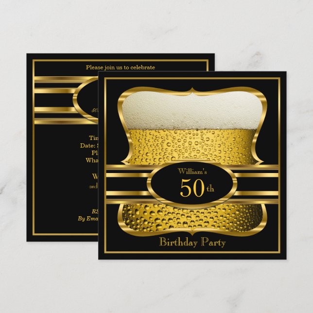 Invitation anniversaire Beer Black Gold 2 (Devant / Derrière)