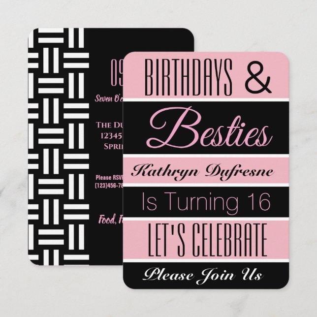 Invitation Anniversaire & Besties Anniversaire Fête Invitatio (Devant / Derrière)