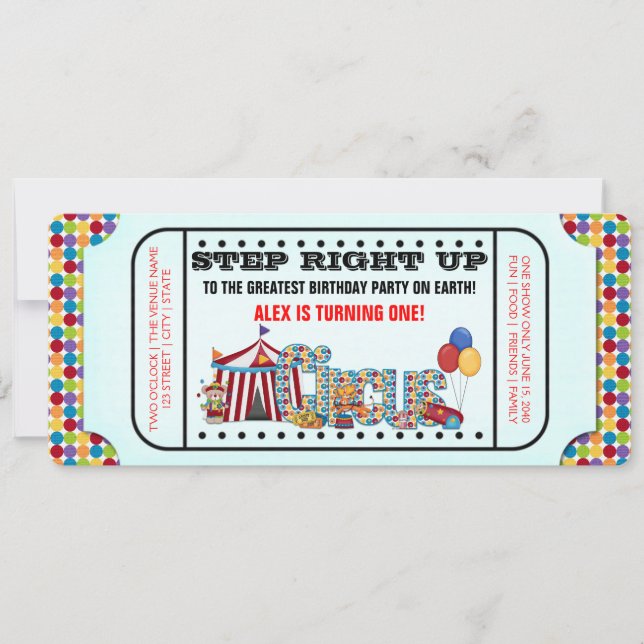 Invitation Anniversaire Billet de Cirque (Devant)