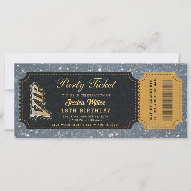 Invitation Anniversaire Billet VIP Or Luxe (Devant)