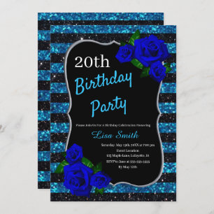Invitation Anniversaire Black Blue Stripes Parties scintillan
