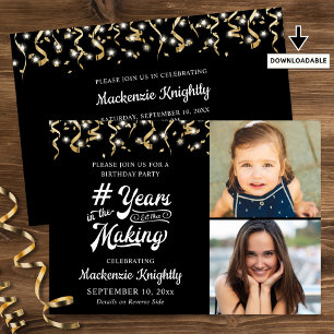 Invitation Anniversaire Black Gold ANNÉES DANS LE MAKING 2 Ph