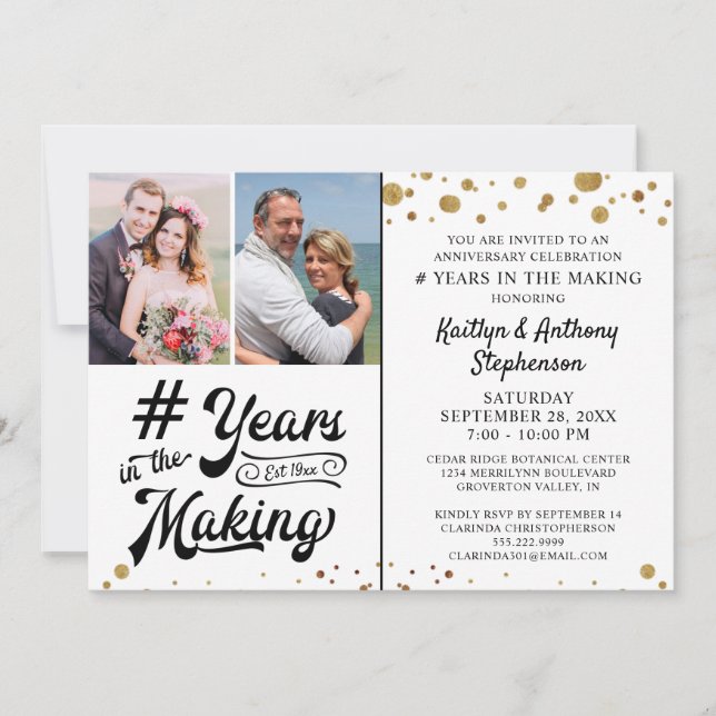 Invitation Anniversaire Black Gold DES ANNÉES DE TRAVAIL (Devant)