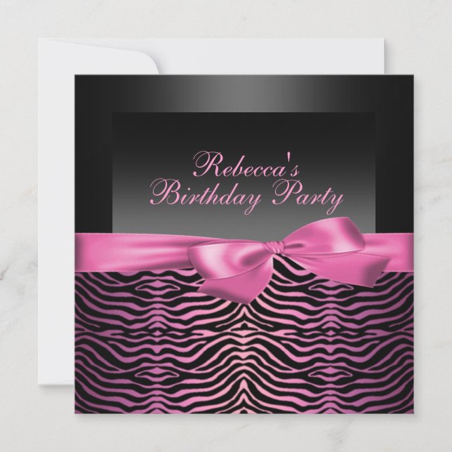 Invitation anniversaire Black & Pink Zebra Party (Devant)